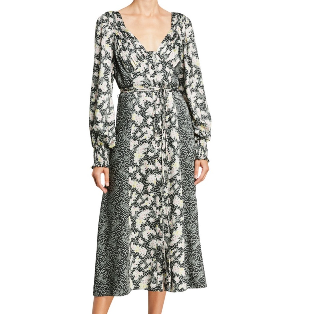 ❤️ CINQ A SEPT WOMENS MIXED PRINT DOUBLE V MIDI DRESS NWOT - Picture 5 of 13